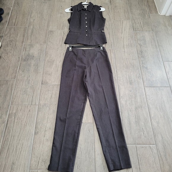 DAWN JOY VINTAGE PANTSUIT VEST CAREER WORK SILVER GRAY SIZE 3/4 - Picture 1 of 11